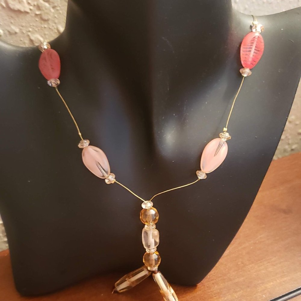 2 handmade necklaces- Coral, jade and wood